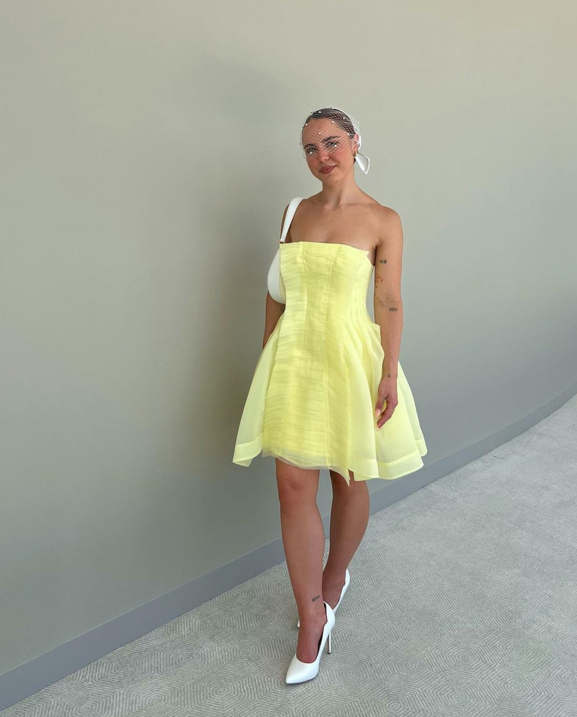 Aje Astrid Strapless Mini Dress Lemon Yellow Size 8