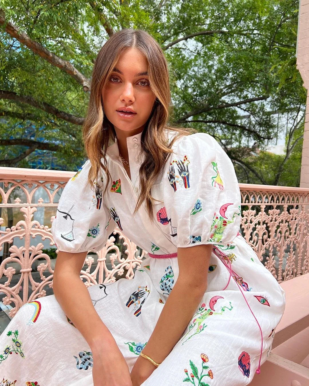 Alemais Atticus Embroidered Shirtdress Cream Multi Size 12